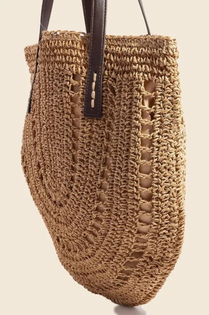 Straw Braided Rounded Tote Bag - Lily Bloom
