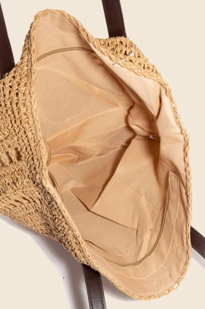 Straw Braided Rounded Tote Bag - Lily Bloom