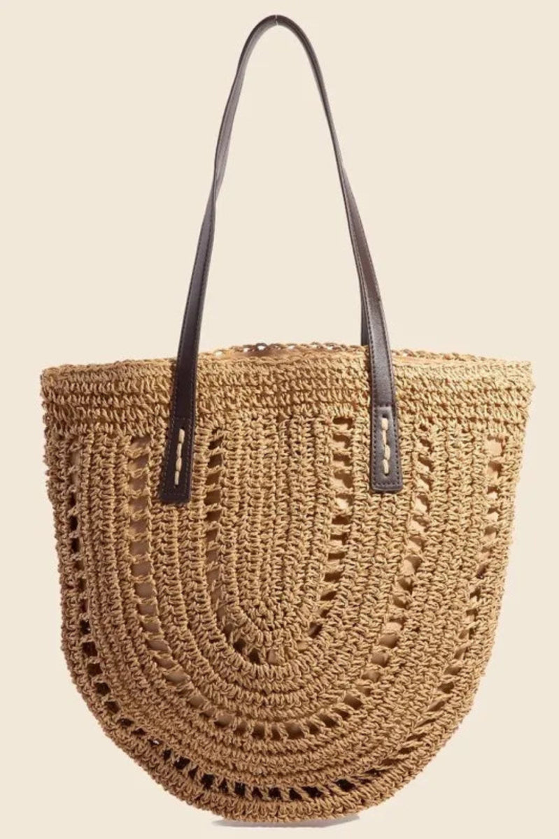 Straw Braided Rounded Tote Bag - Lily Bloom