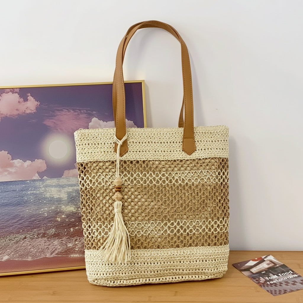 Straw Woven Shoulder Bag with Tassels - Lily Bloom