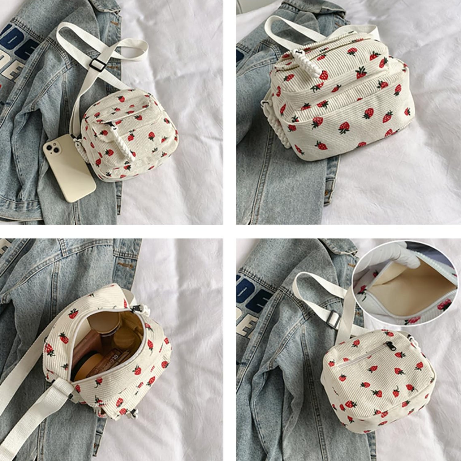 Strawberry Bag Corduroy Tote Bag Cute Crossbody Bag