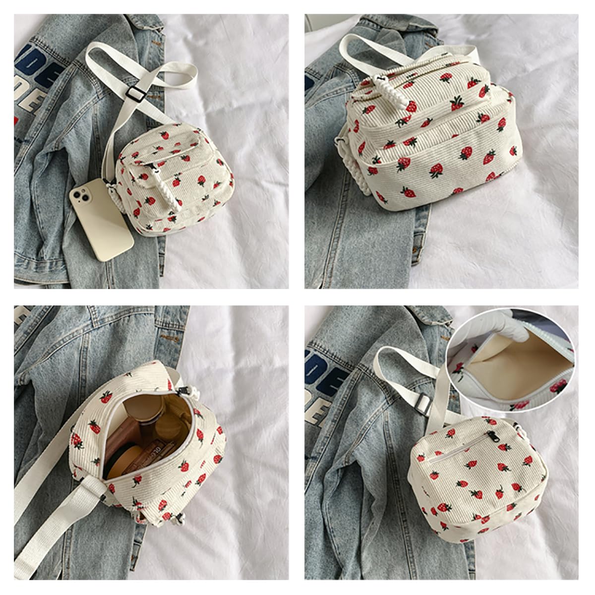 Strawberry Bag Corduroy Tote Bag Cute Crossbody Bag - Lily Bloom