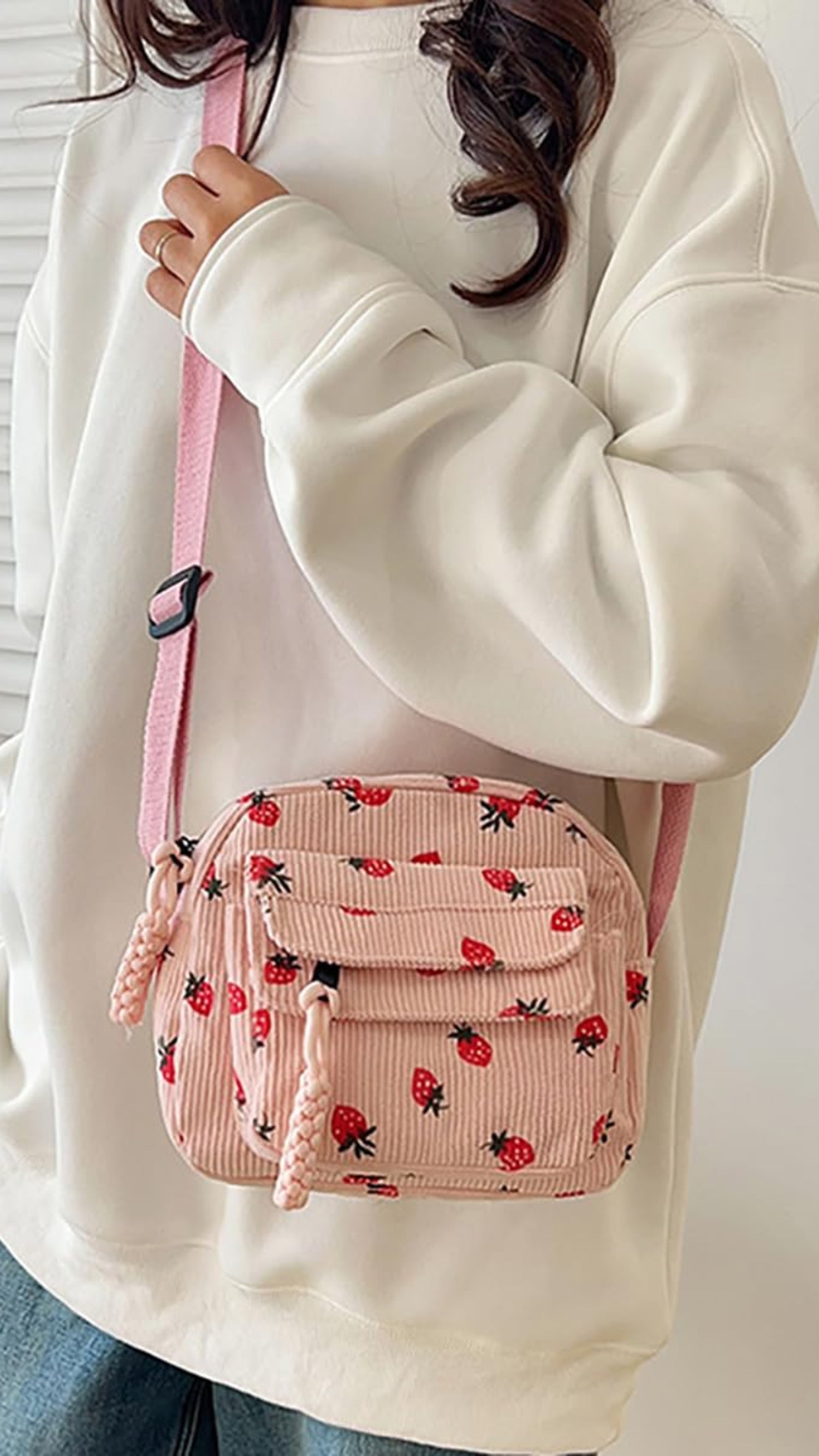 Strawberry Bag Corduroy Tote Bag Cute Crossbody Bag - Lily Bloom