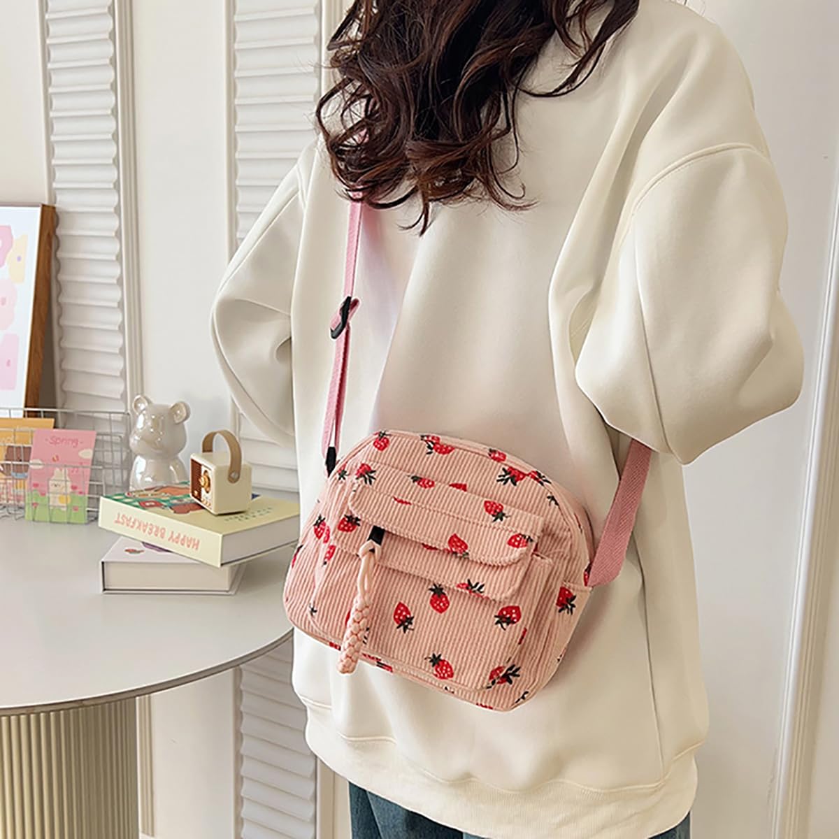 Strawberry Bag Corduroy Tote Bag Cute Crossbody Bag - Lily Bloom