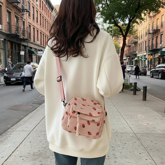 Strawberry Bag Corduroy Tote Bag Cute Crossbody Bag - Lily Bloom