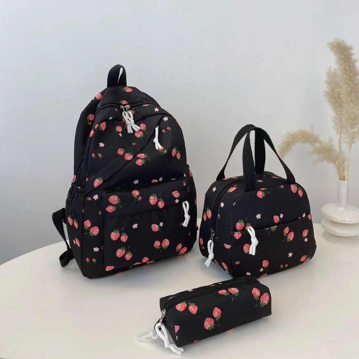 Strawberry Print Canvas Bag Set - Lily Bloom