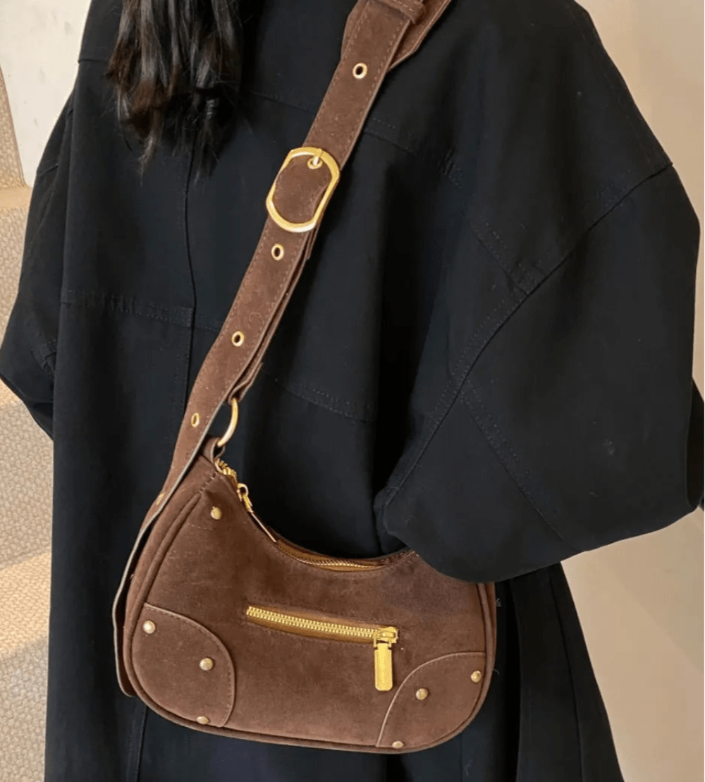 Suede Adjustable Strap Shoulder Bag - Lily Bloom