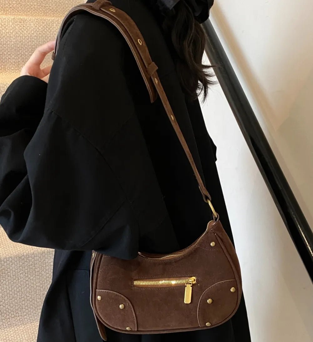 Suede Adjustable Strap Shoulder Bag - Lily Bloom