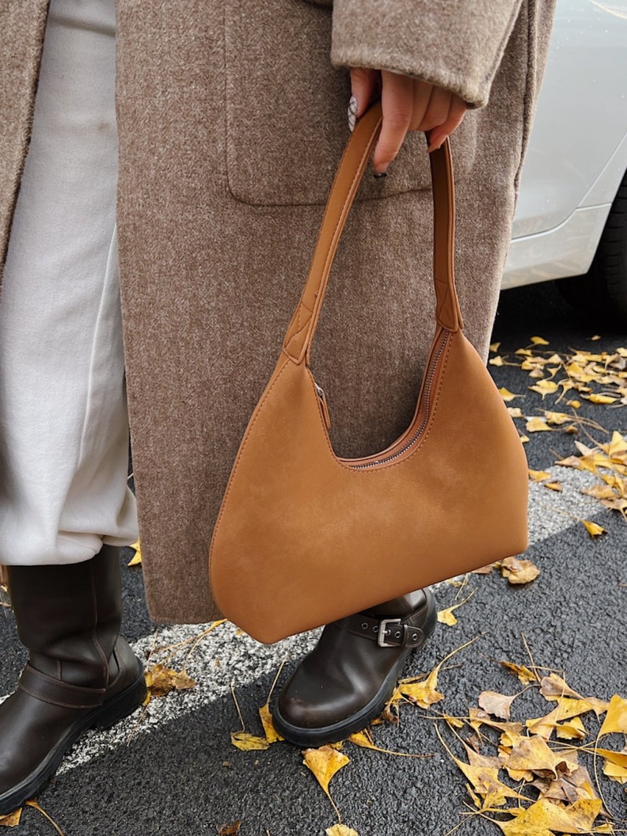 Suede Shoulder Bag: Zippered Purse Perfection - Lily Bloom