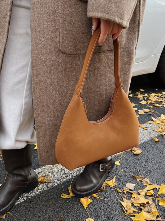 Suede Shoulder Bag: Zippered Purse Perfection - Lily Bloom