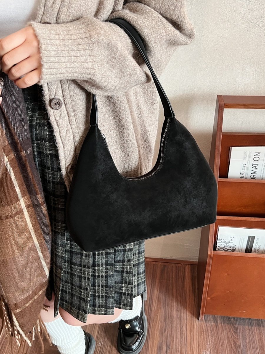 Suede Shoulder Bag: Zippered Purse Perfection - Lily Bloom