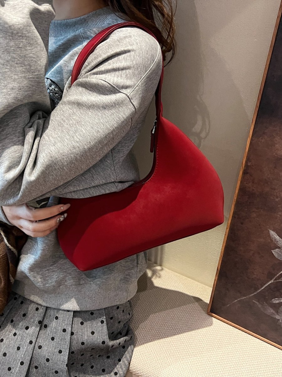 Suede Shoulder Bag: Zippered Purse Perfection - Lily Bloom