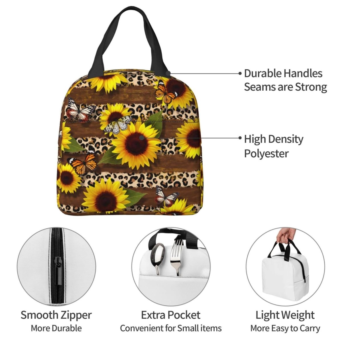 Sunflower Insulated Lunch Box Reusable Lunch Tote for Office Work Picnic Hiking - Lily Bloom
