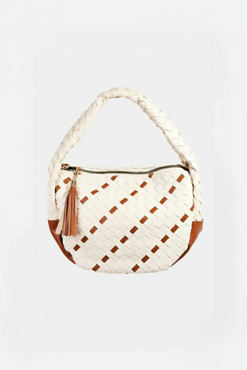 Tassel Detail Weave Semi Circle Bag - Lily Bloom