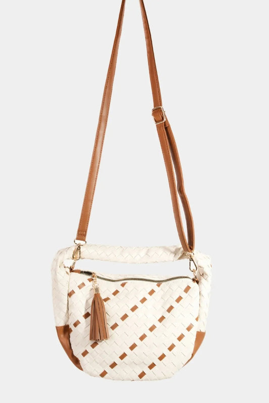 Tassel Detail Weave Semi Circle Bag - Lily Bloom