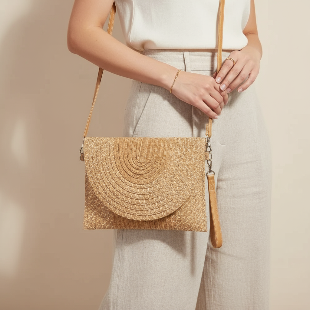 Tight Woven Envelope Clutch Bag - Lily Bloom