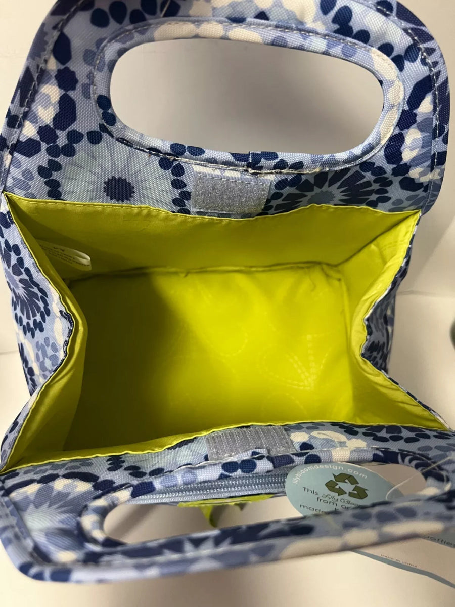Top Handle Insulated Lunch Bag in Blue and White Pattern - Lily Bloom