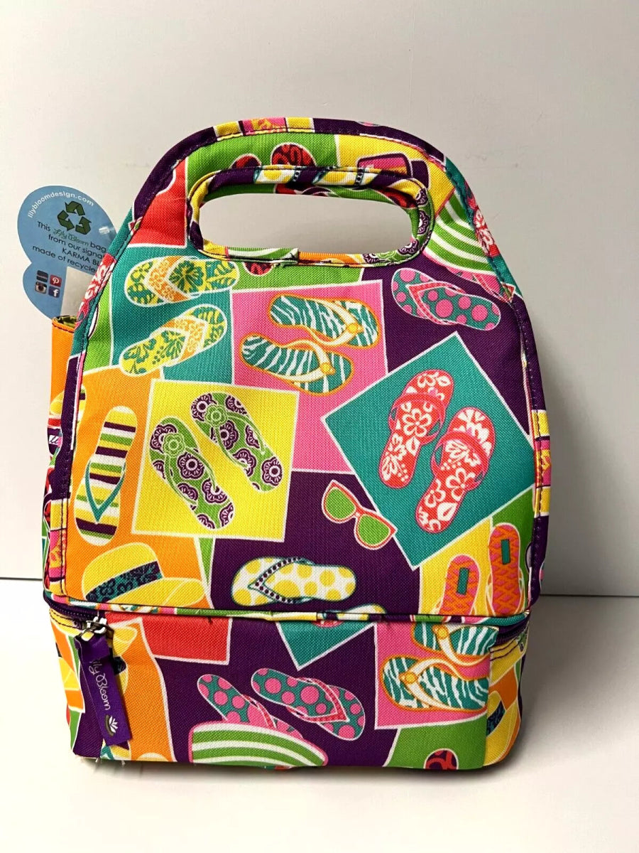 Top Handle Insulated Lunch Bag in Flip Flop Pattern - Lily Bloom