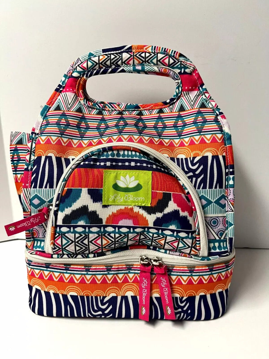 Top Handle Insulated Lunch Bag in Tribal Stripe Pattern - Lily Bloom