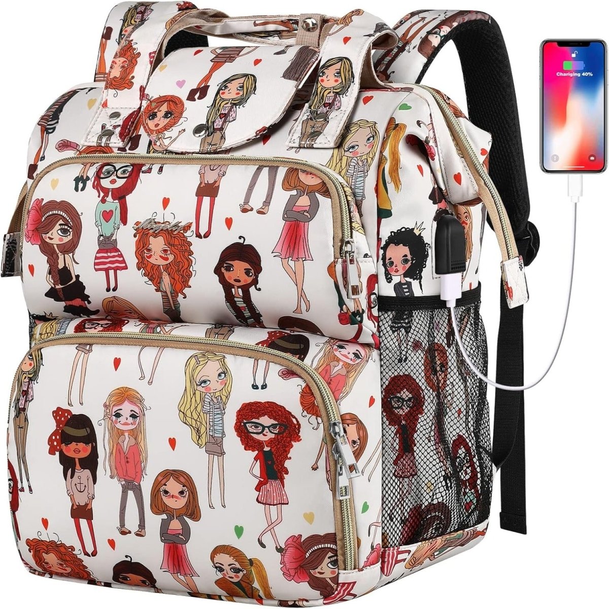 Travel USB Charging Port Water Resistant Laptop Backpack RF ID pocket - Lily Bloom