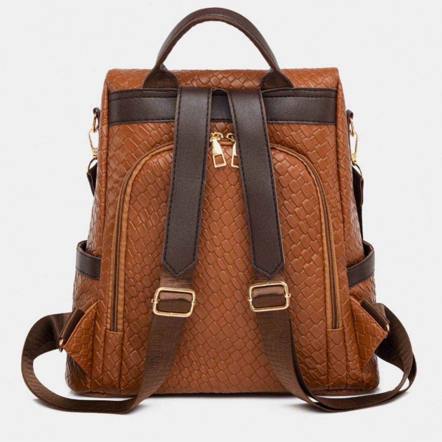 brown vegan leather backpack purse 22 Tote Sling To The Nines Manitowish Waters BP1993 Convertible design 2 front zip pockets Back zip pocket 2 inner slip pockets 1 inner zip pocket Removable guitar strap Dimensions and Care 14L x 13H x 7D Crafted from high Brown Leather Laptop Backpack Womens