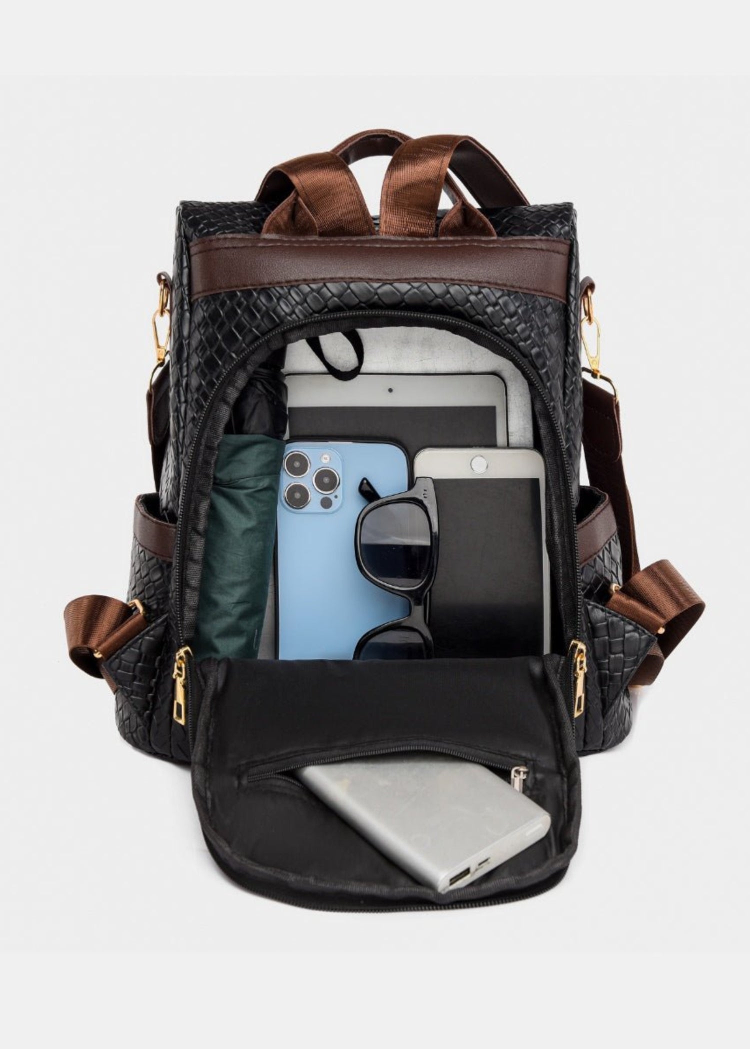 backpack recycled bottles vegan leather UPPER WEST SIDE MEDIUM featuring multiple zipper compartments for organized storage Sustainable Eco-friendly EcoLuxe Backpack (Compact)