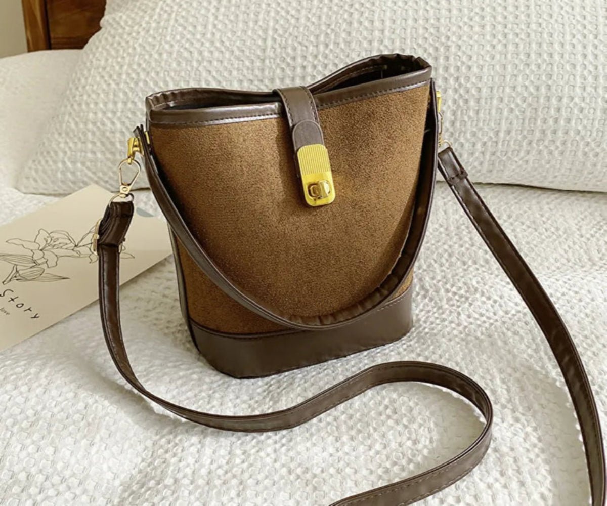 Vegan Leather Bucket Crossbody Bag - Lily Bloom