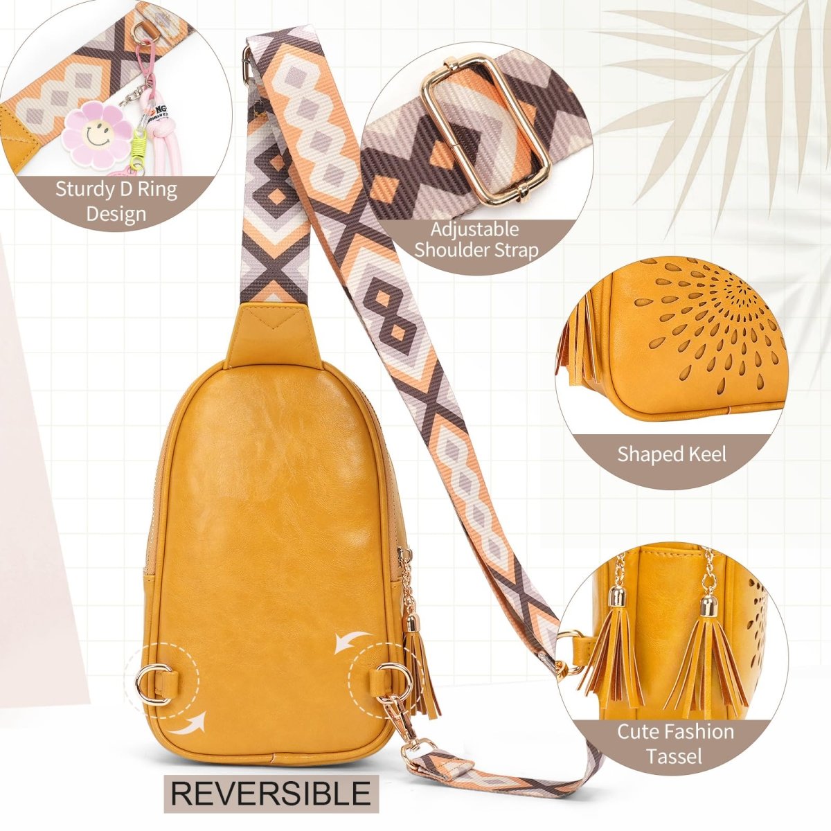 Vegan Leather Crossbody Bag Chest Bag with Adjustable Strap - Lily Bloom