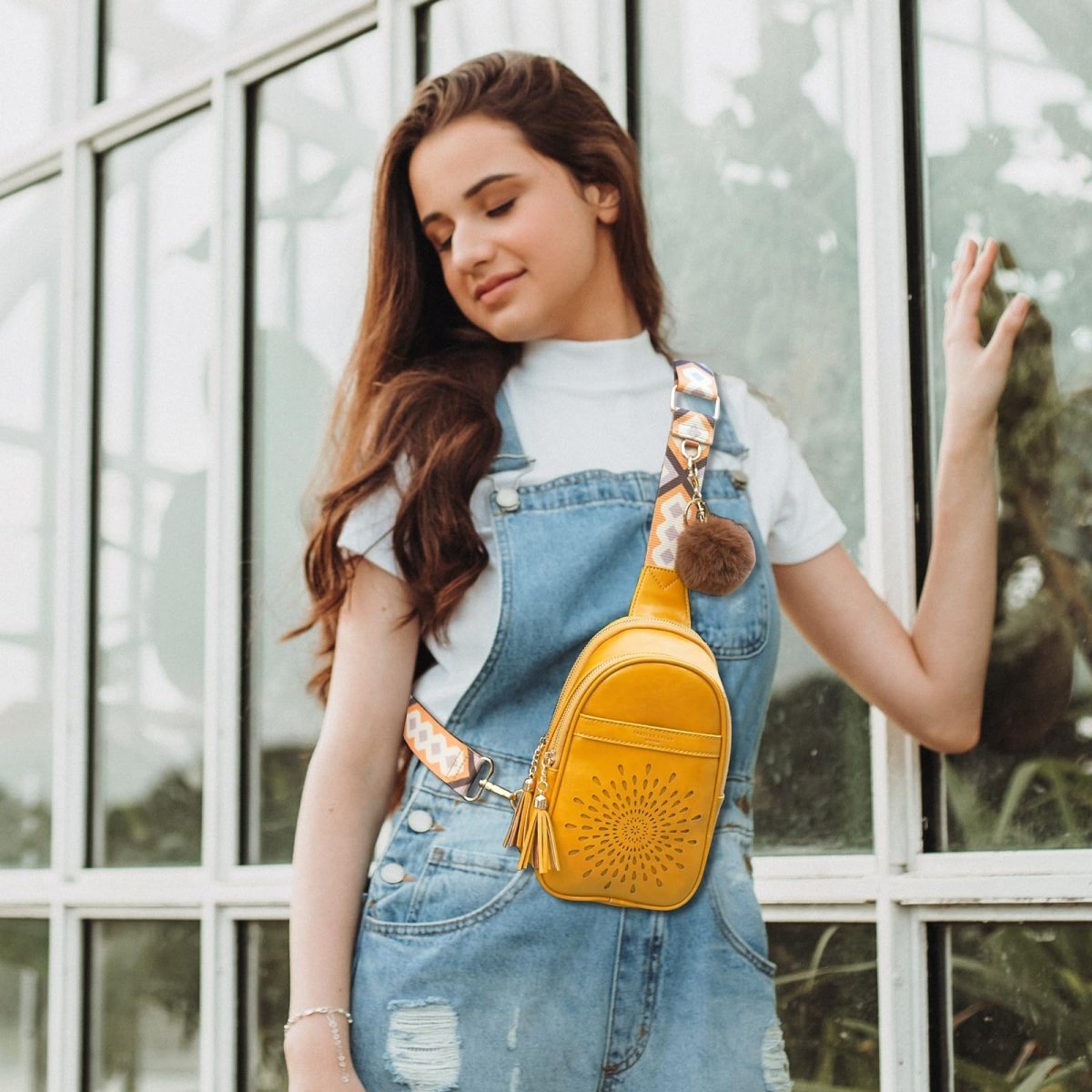 Vegan Leather Crossbody Bag Chest Bag with Adjustable Strap - Lily Bloom