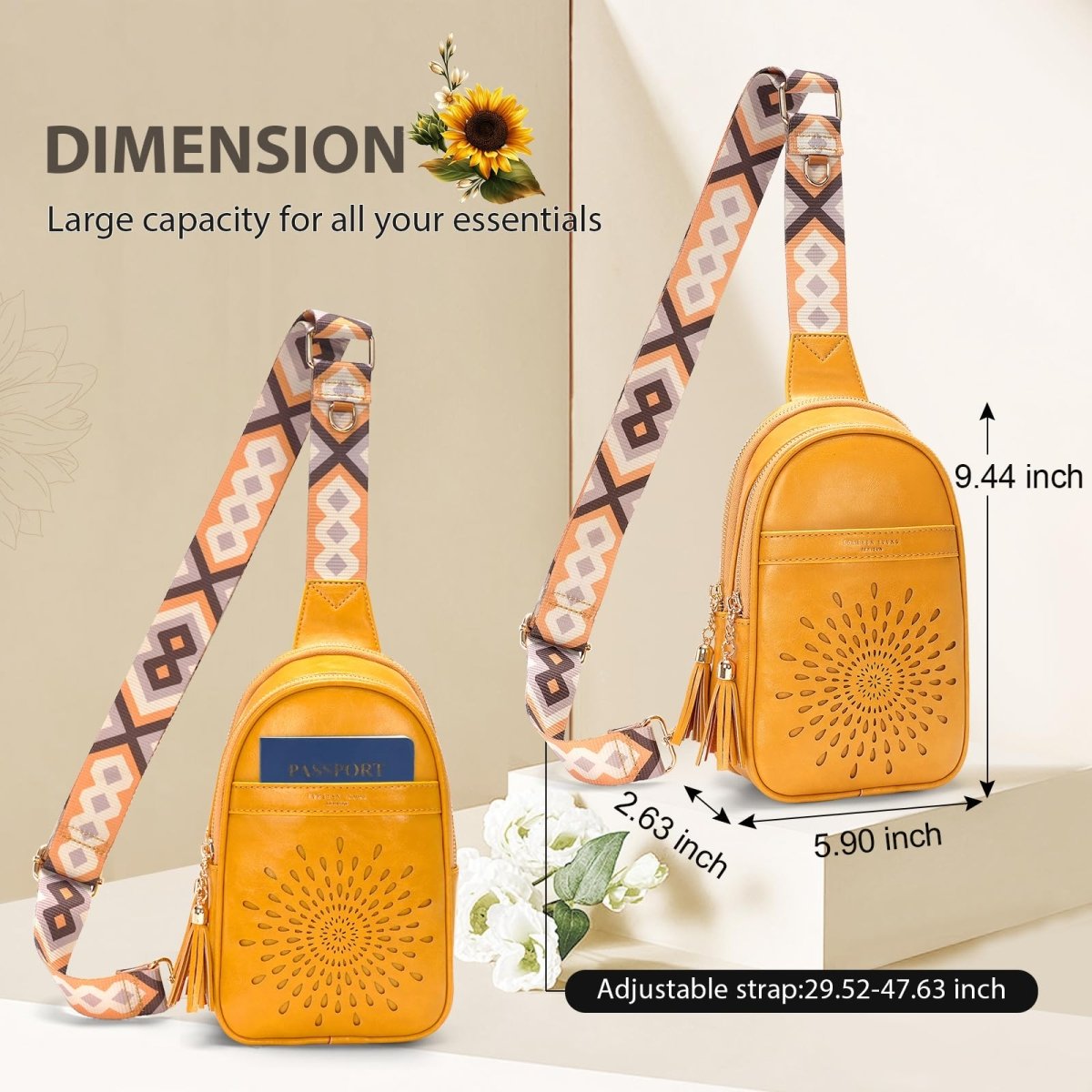 Vegan Leather Crossbody Bag Chest Bag with Adjustable Strap - Lily Bloom