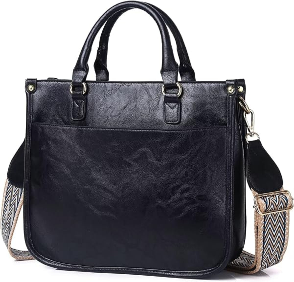 Vegan Leather Crossbody Bag with Guitar Strap Zipped Pockets - Lily Bloom