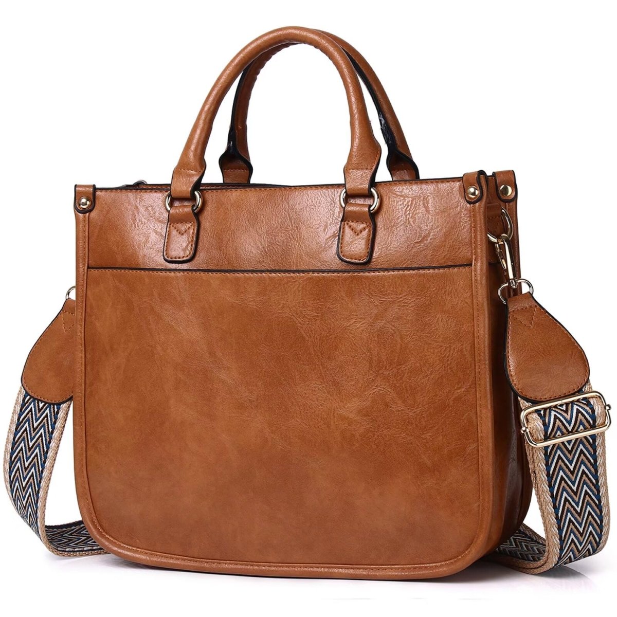 Vegan Leather Crossbody Bag with Guitar Strap Zipped Pockets - Lily Bloom