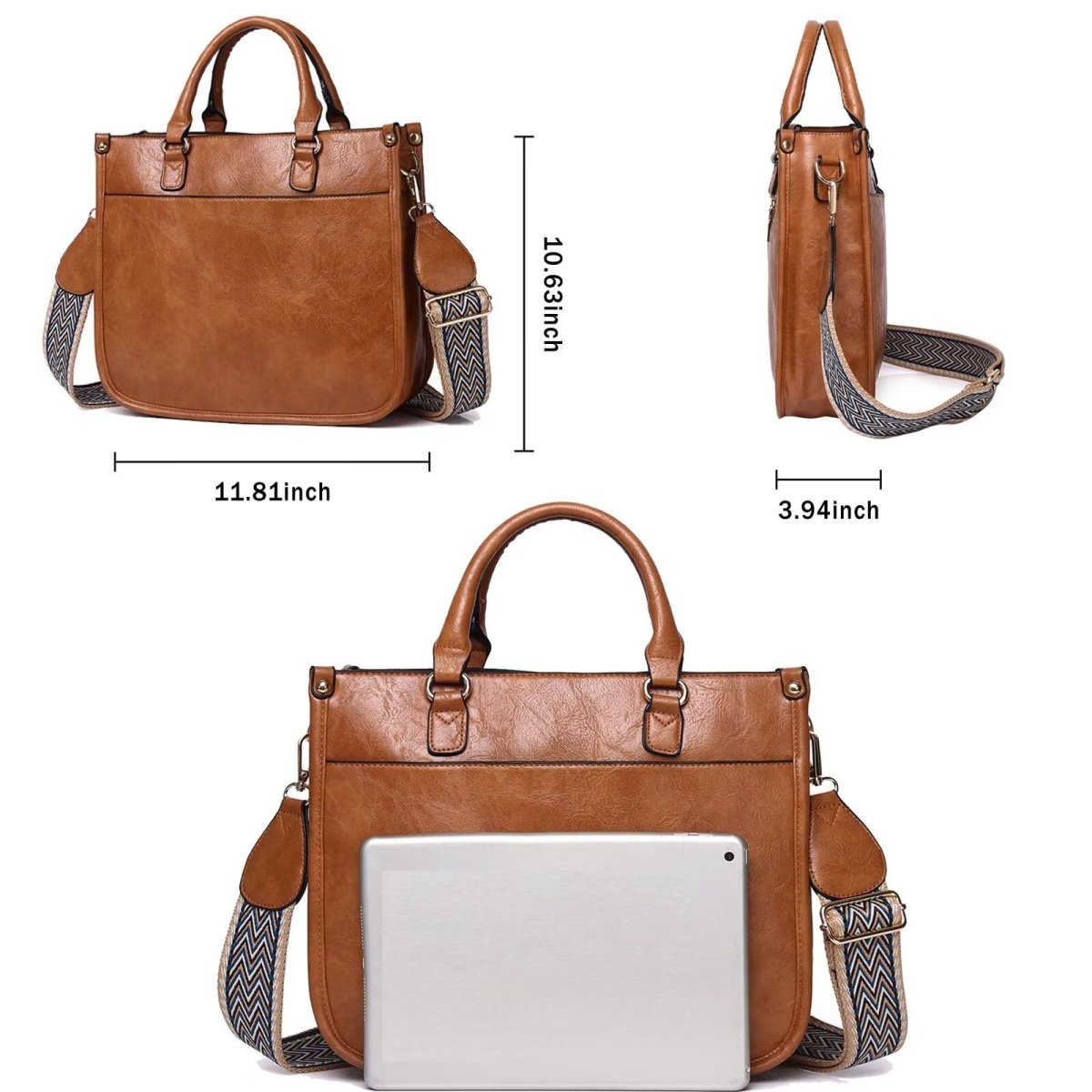 Vegan Leather Crossbody Bag with Guitar Strap Zipped Pockets - Lily Bloom