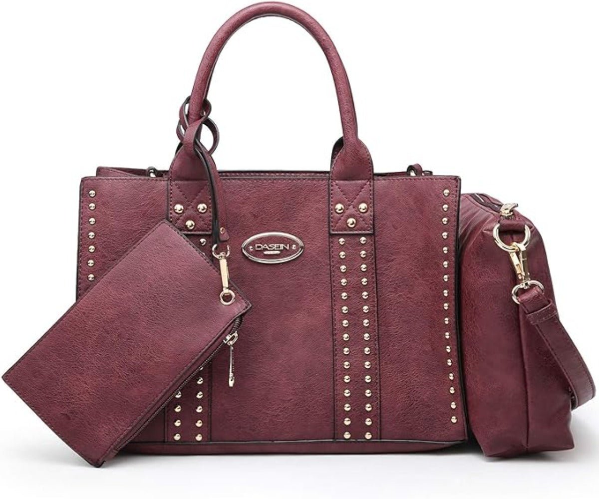 Vegan Leather Satchel Bag Shoulder Purse Top Handle Handbag 3pcs Set - Lily Bloom