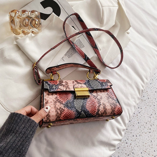 Vegan Leather Snakeskin Print Crossbody Bag - Lily Bloom