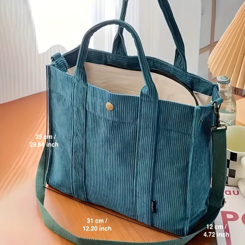 Corduroy Tote Bag Crossbody Bag with Zipper Closure