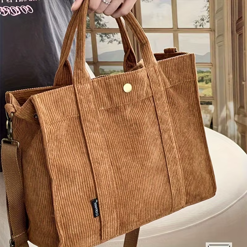 Corduroy Tote Bag Crossbody Bag with Zipper Closure