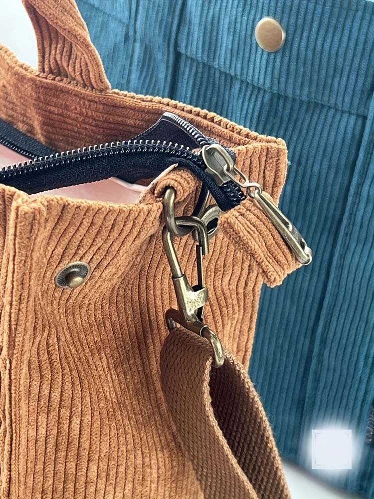 Corduroy Tote Bag Crossbody Bag with Zipper Closure