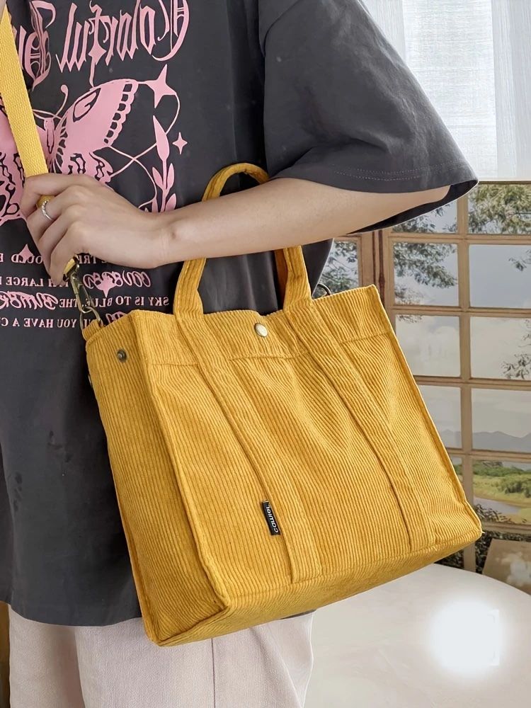 Corduroy Tote Bag Crossbody Bag with Zipper Closure
