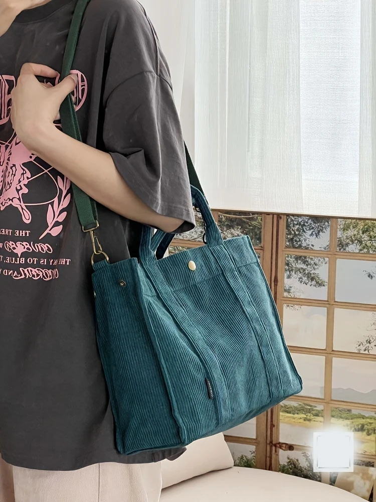 Corduroy Tote Bag Crossbody Bag with Zipper Closure