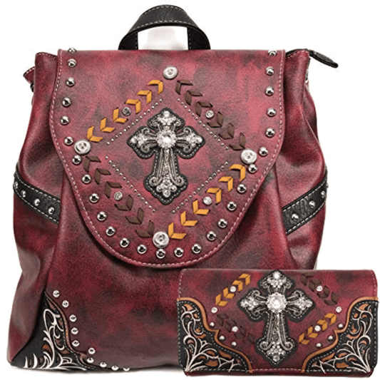 Western Country Cross Square Backpack with Matching Wallet Set - Lily Bloom