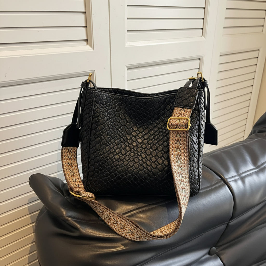 Woven Leather Shoulder Bag with Adjustable Strap - Lily Bloom