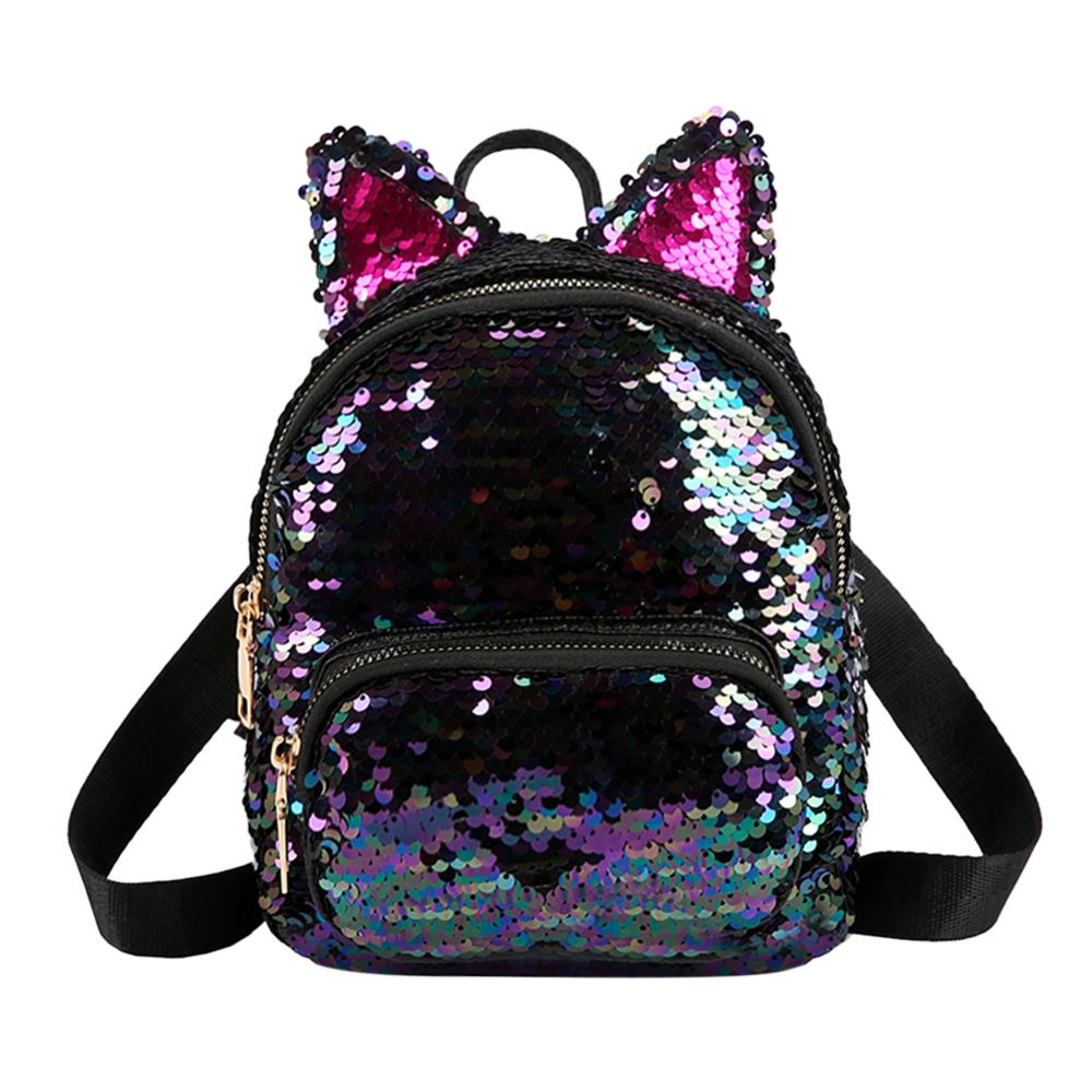 Cute Sequins Backpack Cat Ears School Zipper Backpack - Lily Bloom