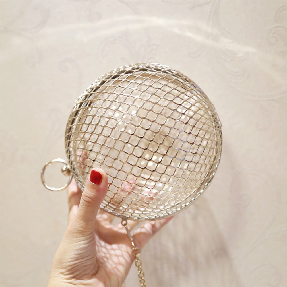 Hollow Metal Ball Shoulder Bag Gold Round Clutch Luxury Cross-Body Purse - Lily Bloom