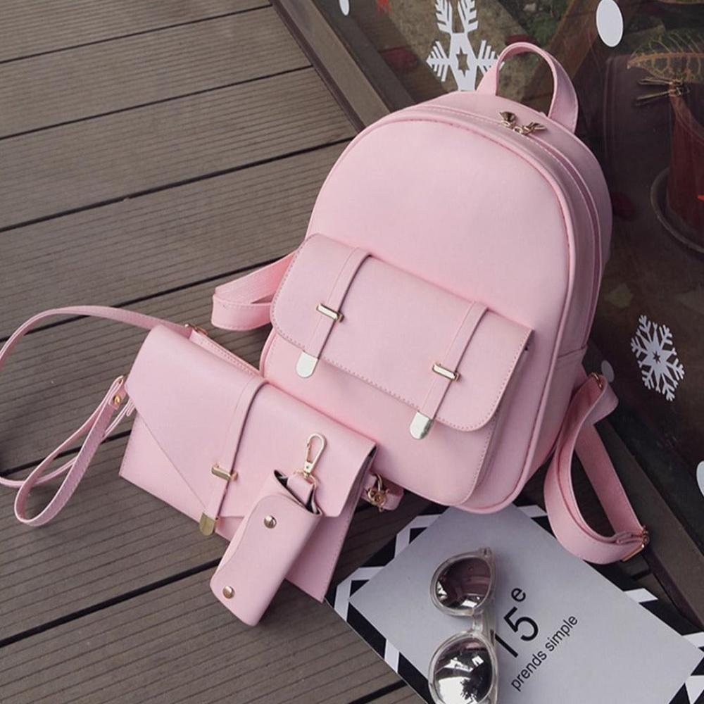 3 pcs Set Leather Shoulder Mini Backpack - Lily Bloom