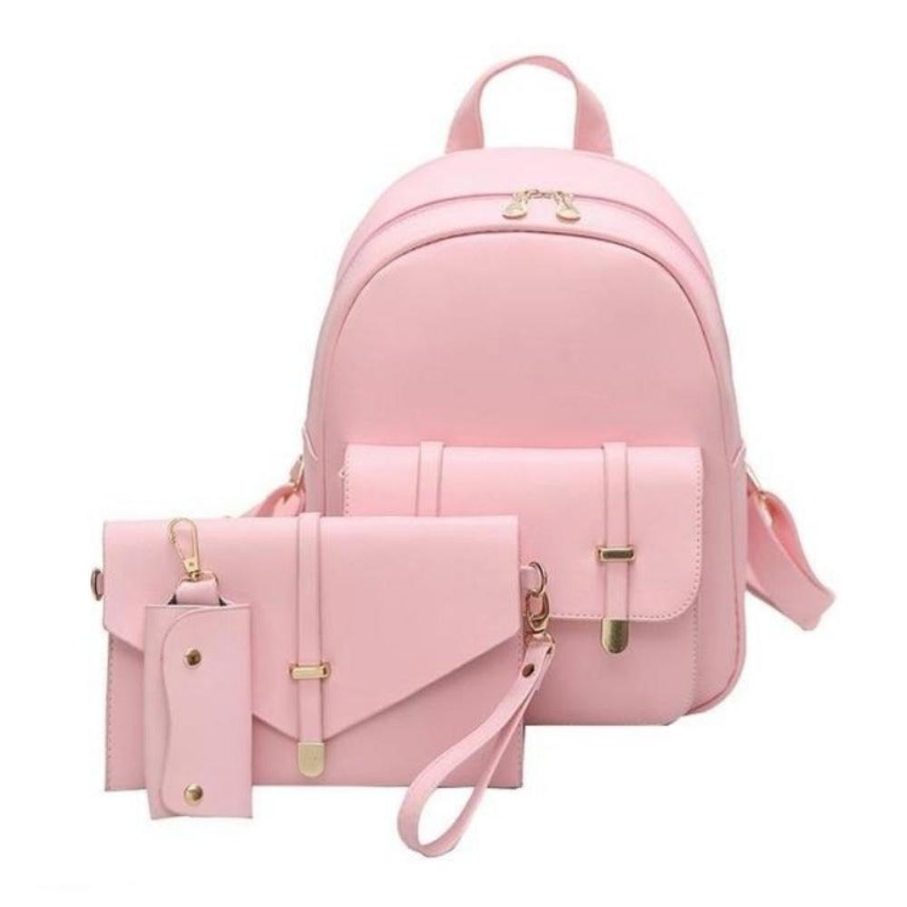 3 pcs Set Leather Shoulder Mini Backpack - Lily Bloom