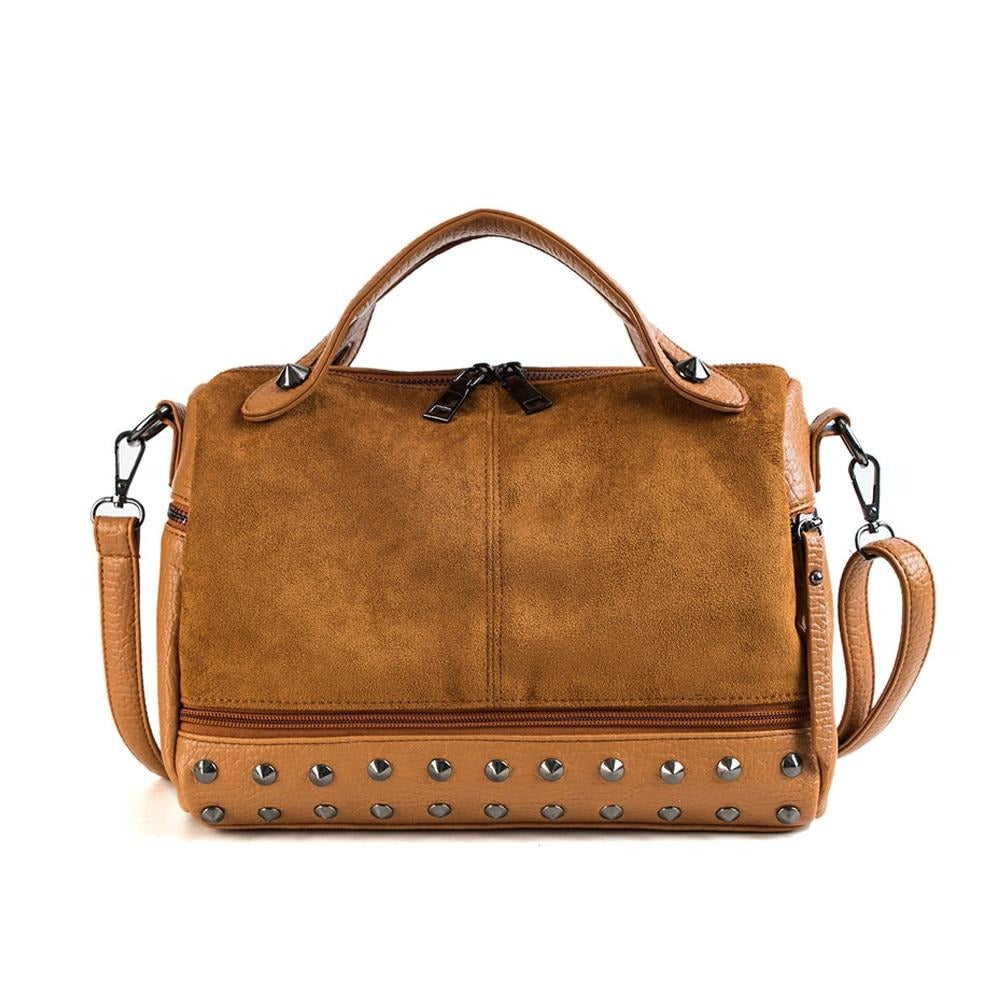 Large Capacity Leather Shoulder Top handle Bag With Rivets Retro Motorcycle Tote Bag - Lily Bloom