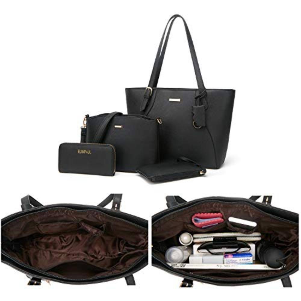 Women Fashion Handbags Tote Bag Shoulder Bag Top Handle Satchel Purse Set 4pcs (Black B) - Lily Bloom