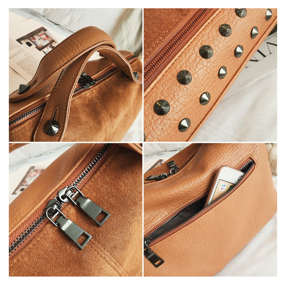 Large Capacity Leather Shoulder Top handle Bag With Rivets Retro Motorcycle Tote Bag - Lily Bloom