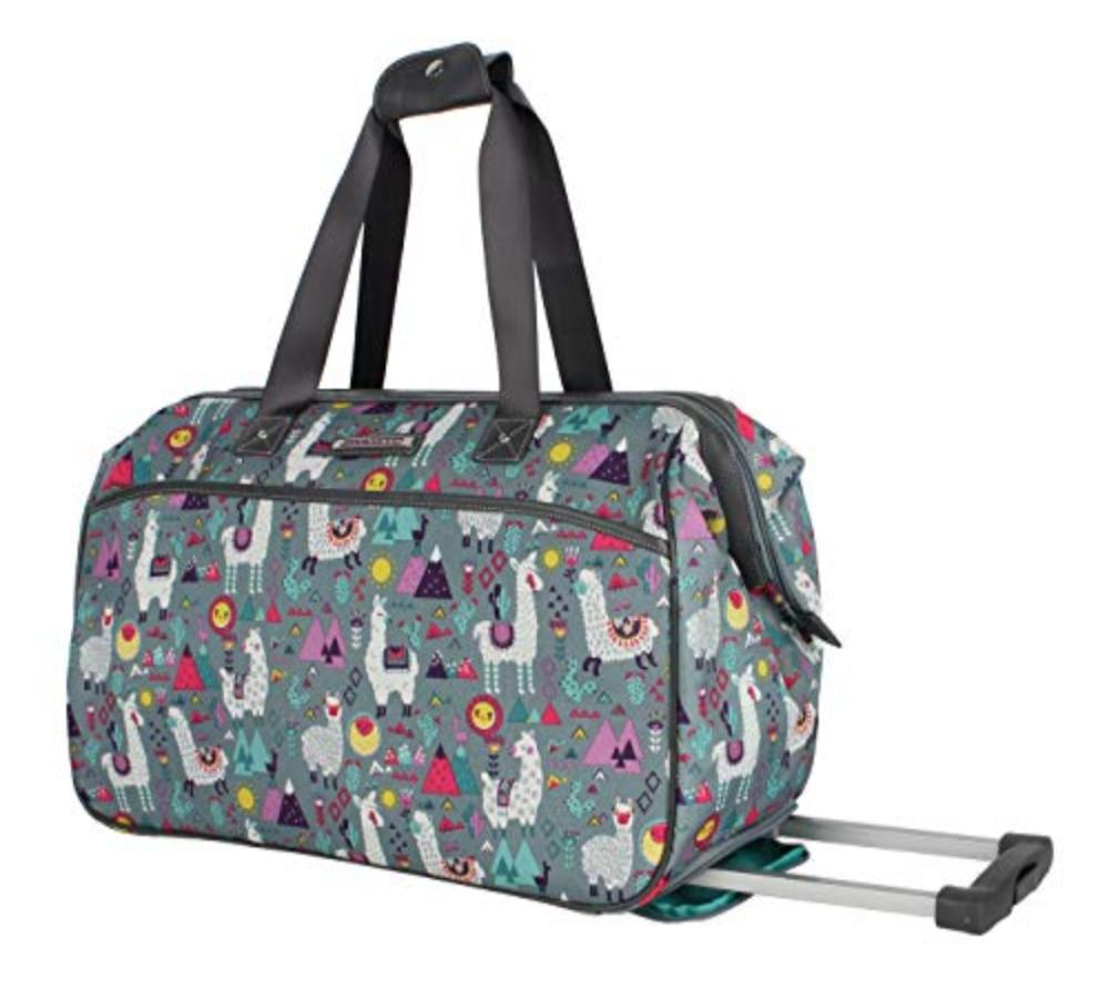 Lily Bloom Luggage Designer Pattern Suitcase Wheeled Duffel Carry On Bag (22in, Llama Mama) - Lily Bloom